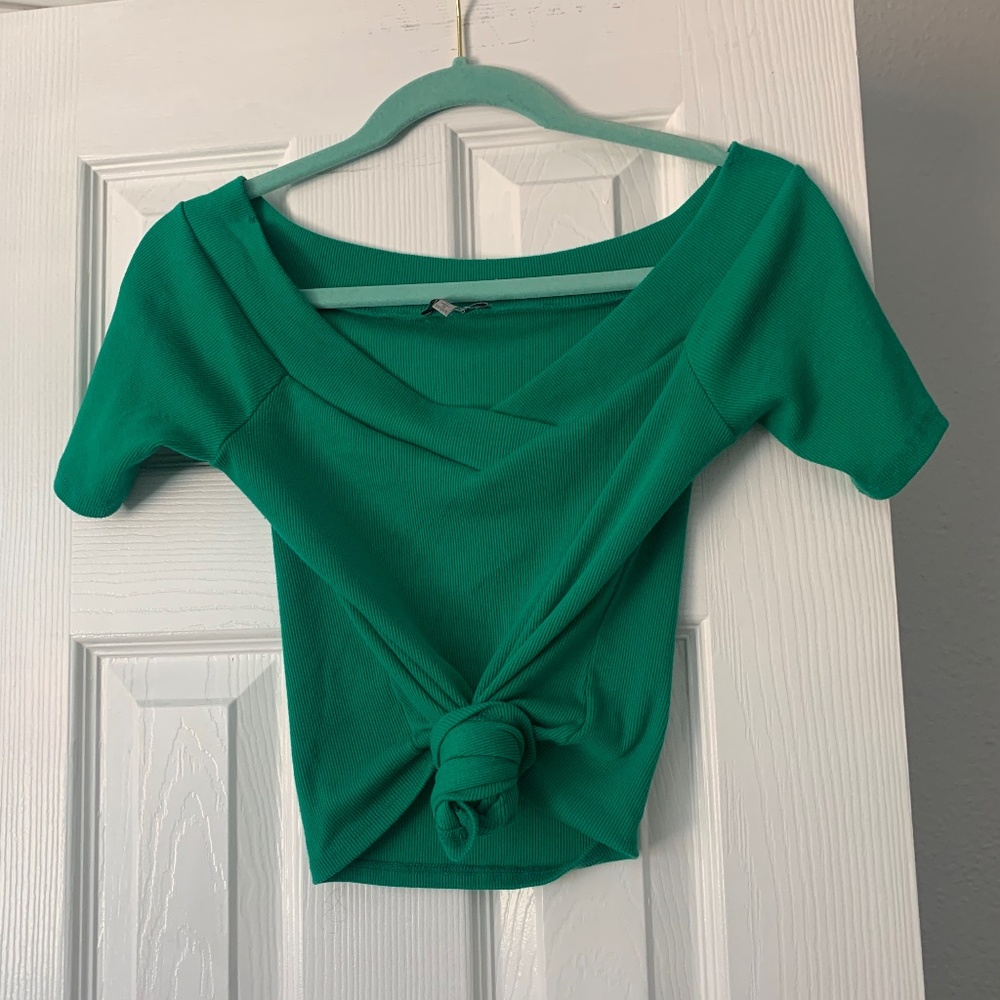 Green off the shoulder crop top
